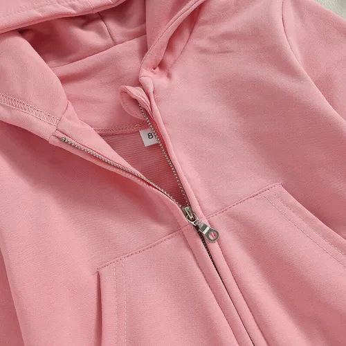 Vista 6 de Sudadera con capucha y cremallera para bebé niño y niña, color liso, de algodón, de manga larga, con bolsillos