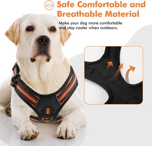 Vista 8 de Arnés para perro sin tirones, sin estrangulamiento, arnés para mascotas, ajustable, suave, acolchado, con asa de fácil control y tiras reflectantes