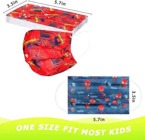Vista 3 de 50 mascarillas faciales para niños, transpirables, con temática de dibujos animados, 3 capas para las orejas, suministros para niños y niñas