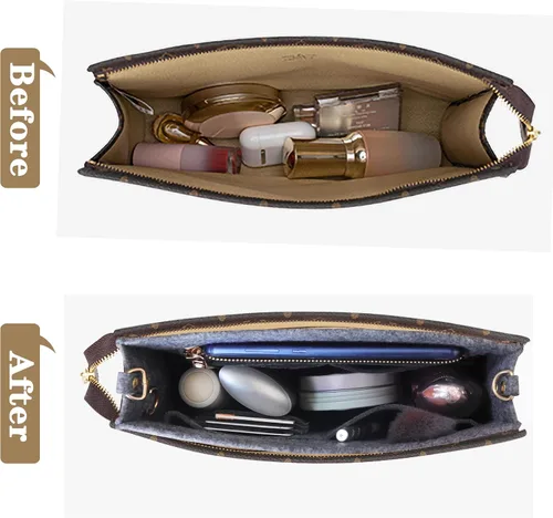 Vista 4 de MISIXILE Organizador de bolsa de fieltro con cremallera y hebillas doradas, organizador de bolso para bolsa de aseo 19 26