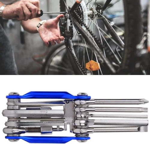 Vista 4 de plplaaoo Kit de herramientas de reparación de bicicleta de montaña, multiherramienta de bicicleta de metal ligero, juego de herramientas