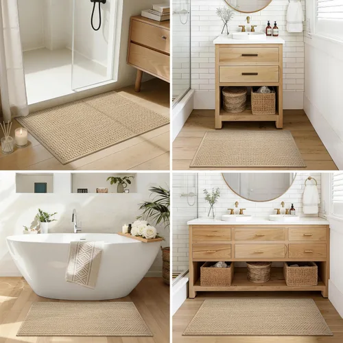 Vista 7 de Color&Geometry Tapete de baño con parte trasera de goma de 24 x 16 pulgadas, antideslizante, lavable a máquina, alfombra bohemia de felpilla suave