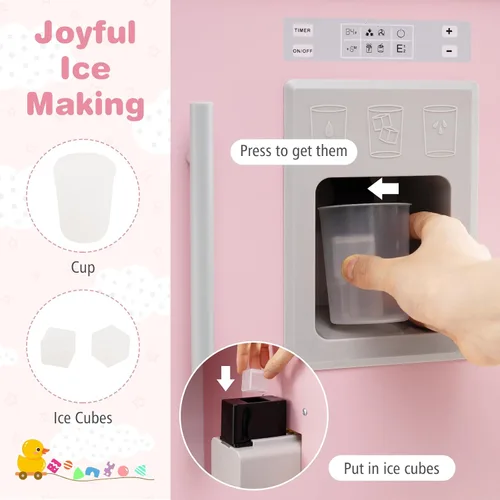 Vista 4 de Costzon Juego de Cocina para Niños, Juguetón de Madera de Pequeño Chef con 3 Alturas Ajustables, Barra de Toallas, Cortinas, Microondas, Estufas