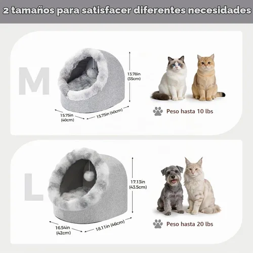 Vista 2 de Avont Cueva de cama para gatos de interior, semi-cerrada con cojín lavable