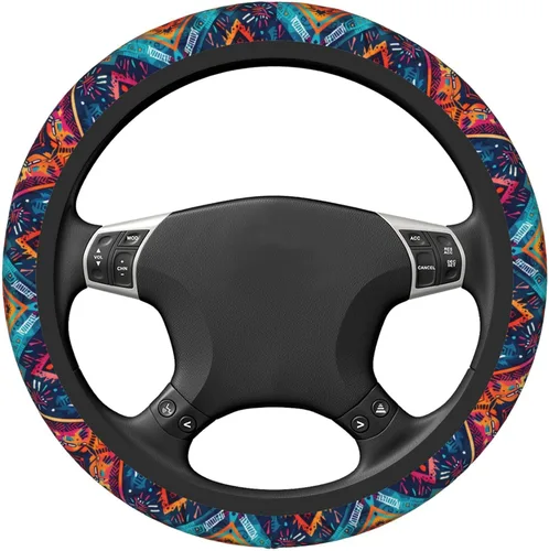 Vista 4 de Funda para volante de automóvil, protector antideslizante universal de 15 pulgadas de estilo bohemio oscuro, accesorios elásticos para auto