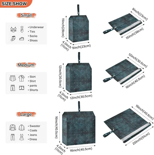 Vista 3 de Dark Geometric 3 Set de cubos de embalaje de viaje para maletas, plegable, bolsa de ropa, almacenamiento de armario, equipaje ahorro de espacio
