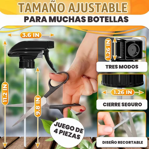 Vista 2 de Paquete de 4 boquillas de pulverización para botellas, tubo de ajuste para 4 Pcs Negro