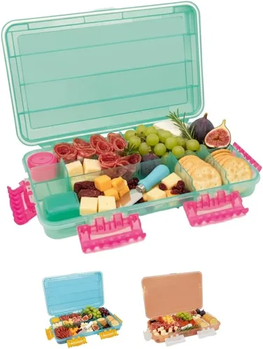 Vista 9 de SubSafe Caja fuerte para charcutería, sin BPA, tabla de embutidos segura para alimentos con tapa y asa, organizador portátil de bandeja
