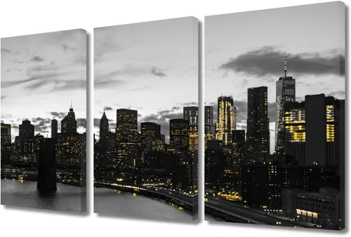 Vista 33 de TUMOVO 3 paneles de paisaje urbano en blanco y negro de Estados Unidos, arte de pared, famoso puente Golden Gate, San Francisco por la noche