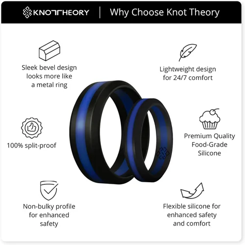 Vista 4 de Knot Theory Thin Line Silicone Ring for Men Women - 8mm Wedding Band Azul