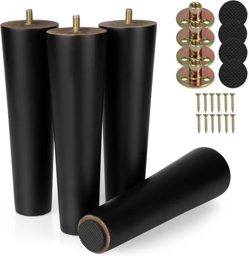 Vista 10 de Ilyapa Pies de madera para muebles, juego de 4 muebles cónicos de repuesto de madera negra de 6 pulgadas, patas de mesa auxiliar para sofás, sillas