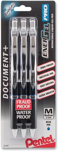 Vista 6 de Pentel EnerGel PRO - Bolígrafo de gel permanente, (0.028 in), línea media, archivador y resistente al agua, tinta negra, paquete de 2 unidades Negro