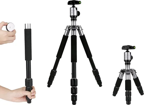 Vista 15 de Fotopro - Trípode de viaje de fibra de carbono de 62", trípode de cámara ligero y compacto con cabeza de bola y placa de liberación rápida