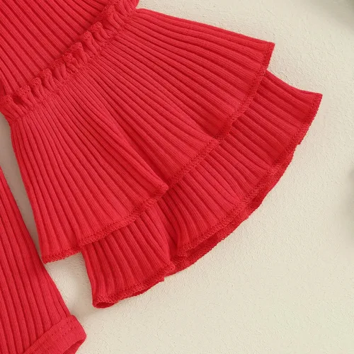 Vista 5 de Kuriozud Conjunto de pantalones acampanados para bebé recién nacida, con volantes, lindo conjunto de pantalones acampanados con diadema y ramitas
