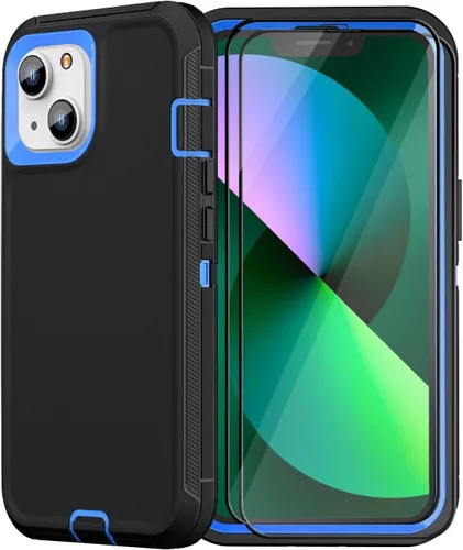Vista 11 de Funda resistente para iPhone 13 y iPhone 14, protección a prueba de golpes de grado militar, incluye 2 protectores de pantalla de vidrio templado
