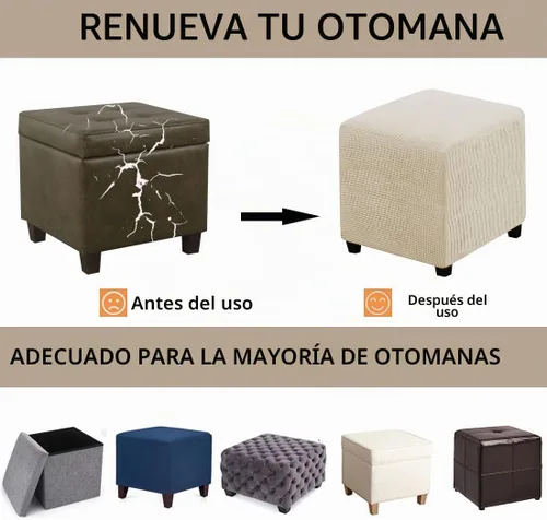 Vista 4 de Funda para Otomán Cuadrada Plegable de Almacenamiento Fundas para Otomán Jacquard Elásticas Cubo Reposapiés Fundas para Taburete ProZtector con Beige