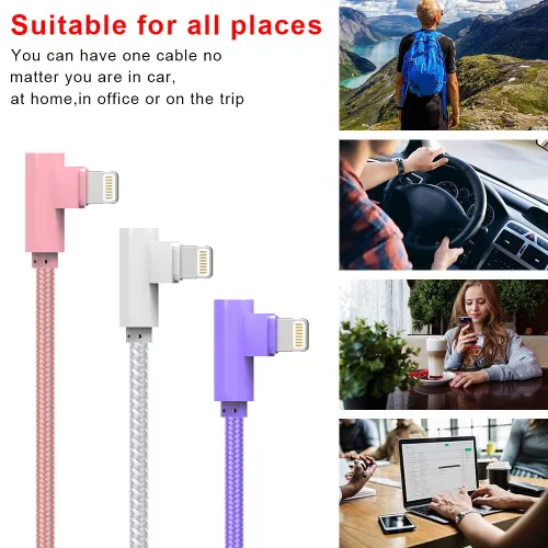 Vista 9 de Cargador para iPhone, 3 unidades de 10 pies, cables USB A a Lightning de 90 grados, certificado MFi, cable de carga rápida trenzado de nailon