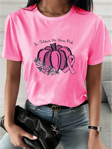 Vista 3 de Camisetas de concientización sobre el cáncer de mama para mujer, camiseta de cinta rosa