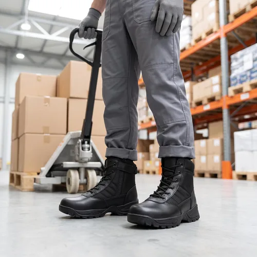 Vista 3 de Men's Military Tactical Work Boots Side Zipper Combat boots 6/8inch Negro-6 pulgadas