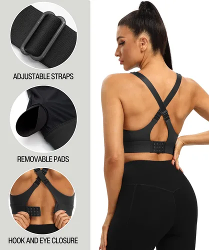 Vista 5 de Heathyoga Brasier deportivo de alto impacto, brasier deportivo acolchado de alto soporte para mujer, busto grande, brasier de entrenamiento con tiras