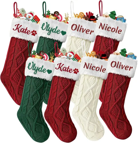 Vista 22 de Dreamdecor - Medias de Navidad personalizadas con nombre y monogramas, medias familiares de 18 pulgadas con placa de cuero para niños, 1 paquete