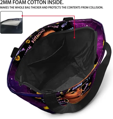 Vista 4 de IAGM Bolsos de mano para mujer, bolso de hombro para mujer afroamericana, bolso de mano mágico con asa superior, Reina Negra - Púrpura