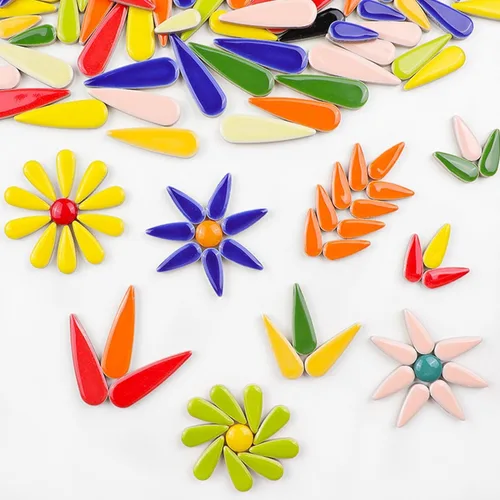 Vista 3 de Mosaico de cerámica de hojas de pétalos de gota de agua de 1.1 libras para manualidades, piezas de mosaico de cerámica en forma de lágrima