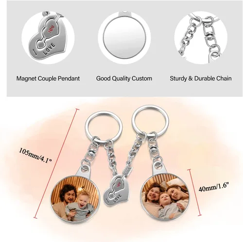 Vista 3 de BOPREINA 2 llaveros personalizados con foto para él y ella, grabado de imagen de doble cara, llavero a juego para parejas, regalo conmemorativo