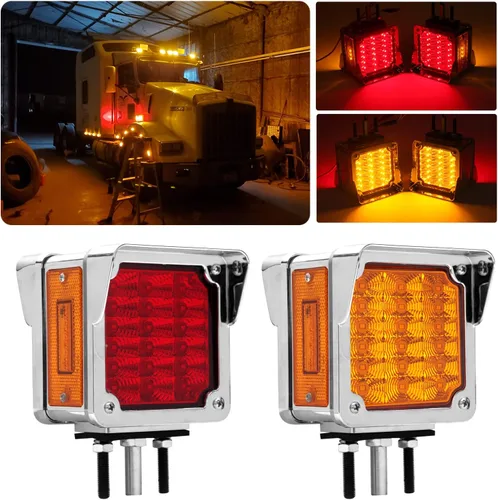 Vista 7 de Konrali Juego de 2 luces de señal de giro de pedestal LED de doble cara para remolque, lentes transparentes, 39 LED con viseras cromadas, luces