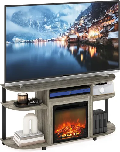 Vista 26 de Furinno Soporte clásico de TV de 70 pulgadas con chimenea, americano