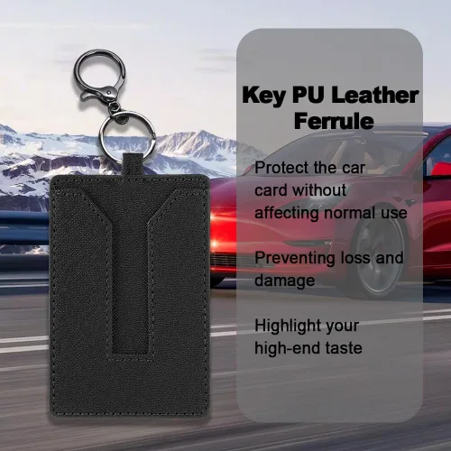 Vista 4 de Tarjetero de piel auténtica con llavero Funda protectora dura para tarjeta de llave, con llavero de metal seguro, compatible con la mayoría