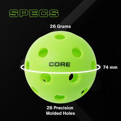 Vista 3 de CORE Pickleball- Indoor Pickleball Balls Professional Durabilty, Easy to See, Consistent Bouce Pickleballs with 26 Holes