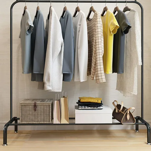 Vista 9 de Perchero de ropa de tubería industrial con ruedas con frenos, resistente soporte de metal resistente para ropa (A)