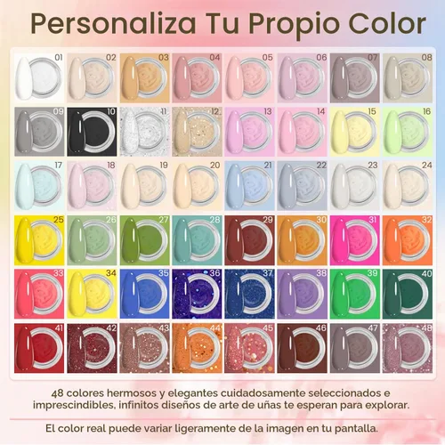 Vista 2 de Lavender Violets Kit de uñas en polvo de inmersión de 48 colores, rosa, rojo, morado, marrón, con polvo de inmersión líquido y herramientas