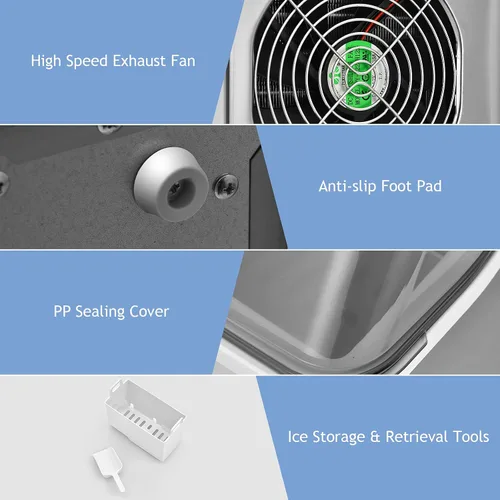 Vista 6 de ARLIME Máquina portátil para hacer hielo de encimera, 40 libras/24 horas, 24 piezas/13 minutos, 2 formas de añadir agua, máquina de hielo compacta