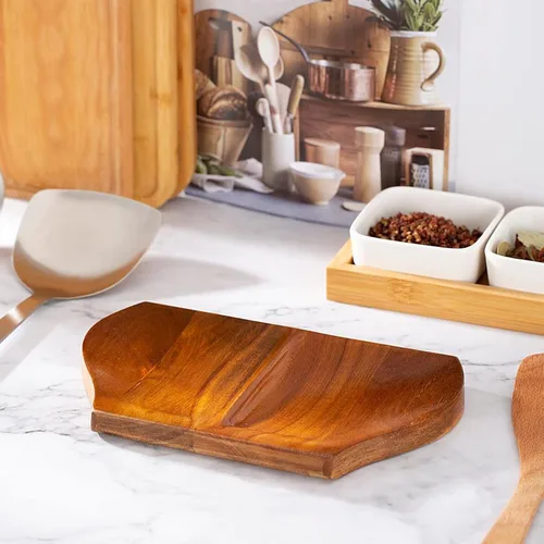 Vista 7 de Soporte de cuchara de acacia, soporte de cuchara doble para estufa, madera hecha a mano para cocina, soporte de cuchara de madera para encimera