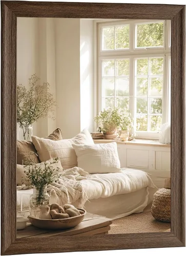 Vista 26 de CULER Espejo de pared de madera blanca para baño, espejos colgantes rectangulares de 20 x 16 pulgadas con marco de madera para sala de estar Blanco