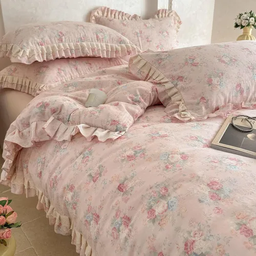 Vista 15 de Funda de edredón de algodón floral tamaño individual con volantes de encaje 100% algodón para adolescentes y niñas, juego de ropa de cama de 3