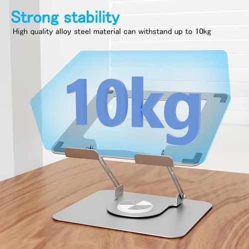 Vista 6 de Soporte ajustable para computadora de escritorio, soporte portátil para laptop con base giratoria de 360°, elevador ergonómico plegable para laptop
