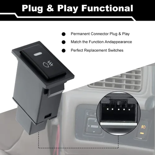 Vista 4 de Luz antiniebla LED SPST interruptor basculante para T0yota 4Runner Camry Celica Corolla Enchufes de interruptor LED de 5 pines, se adapta a
