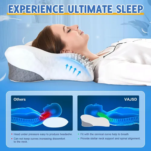 Vista 3 de Almohadas cervicales para el cuello para dormir de lado, paquete de 2 almohadas cervicales para aliviar el dolor, almohadas de espuma viscoelástica