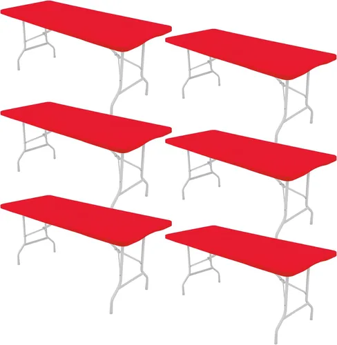 Vista 9 de Paquete de 6 manteles rectangulares de elastano para mesas rectangulares de 6 pies, mantel elástico ajustable lavable con borde elástico