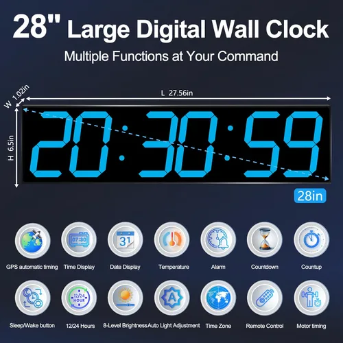 Vista 5 de CHKOSDA 28 Inch Oversized Digital Wall Clock with Seconds and GPS - Blue