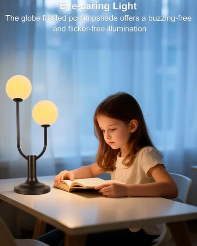 Vista 2 de Lightdot Lámpara de mesa con forma de globo para dormitorio, de mediados de siglo, moderna, negra, pequeña, lámpara de escritorio, regulable, 3000