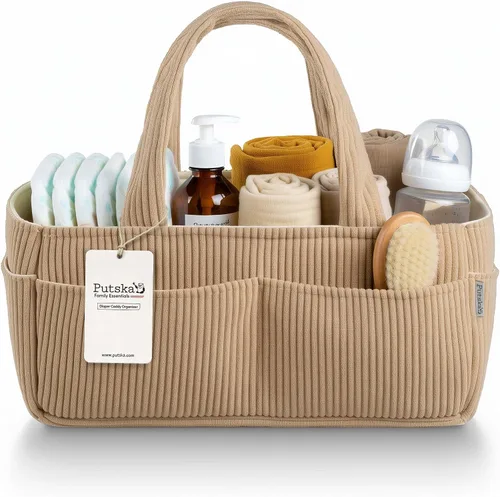 Vista 11 de PUTSKA Organizador de pañales para bebé para mesa de cambio – Elegante cesta de almacenamiento para guardería, artículos esenciales para recién