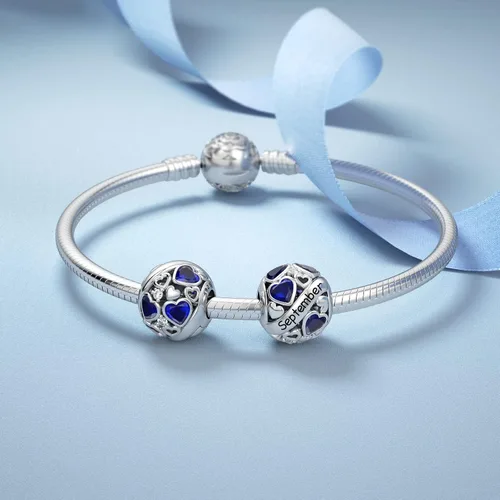 Vista 2 de DALARAN Dijes de piedra natal para pulsera de plata de ley 925 con cuentas de corazón de feliz cumpleaños para mujer