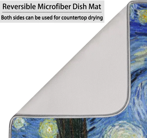 Vista 5 de Tapete de secado de platos de cielo estrellado para cocina, tapete de café, absorbente de agua, resistente al calor, tapete de microfibra