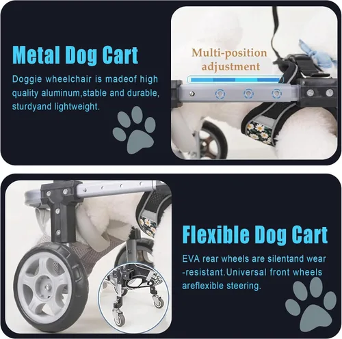Vista 3 de Small Dog Wheelchair for Back Legs Lightweight Portable Wheelchair with Disabled Hind Legs Walking, Adjustable Doggy Wheelchair Cart with Wheels for