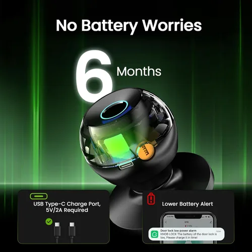 Vista 4 de GHome Smart Cerradura de puerta de huellas dactilares, perilla de puerta inteligente 3 en 1 con control de aplicación y llave, bloqueo automático