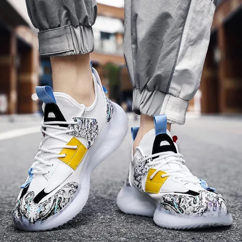 Vista 4 de GSIGUL Zapatillas de correr para hombre, diseño de graffiti, de moda, ligeras, de malla, tenis para caminar
